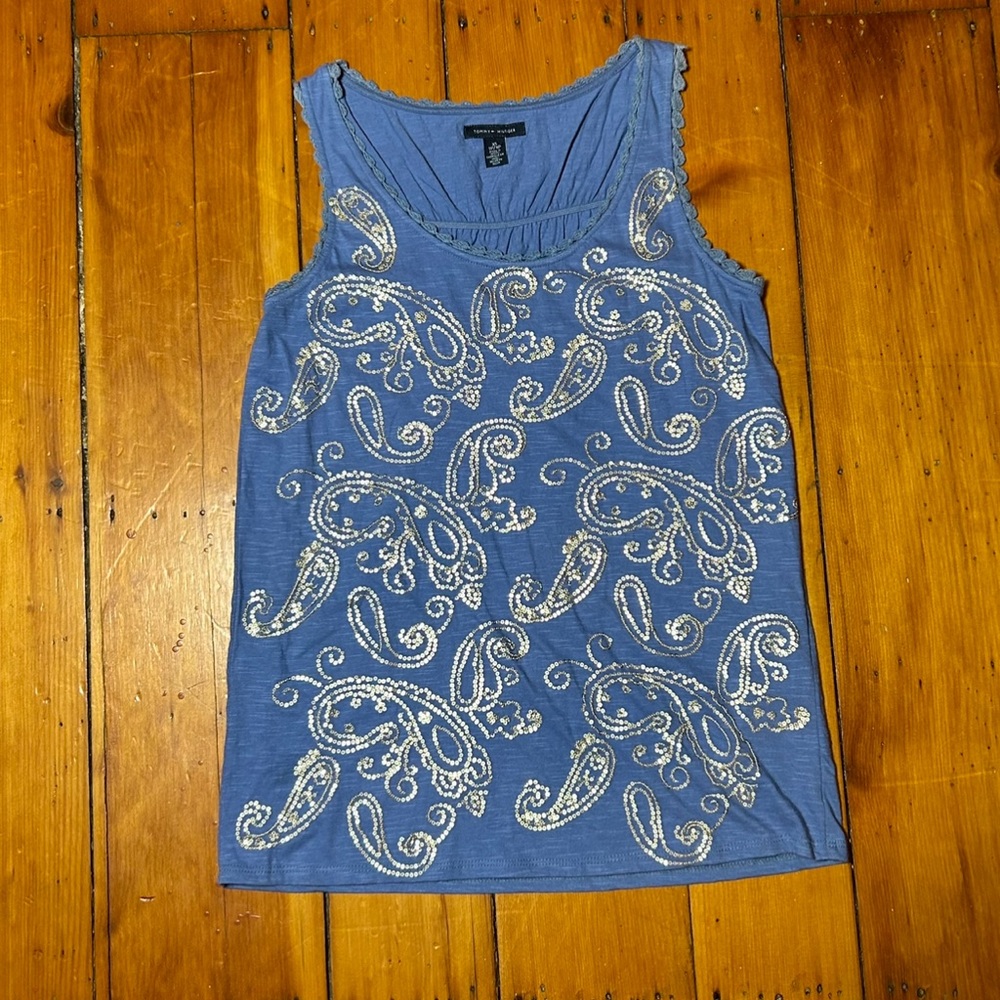 Tommy Hilfiger Sleeveless Embroidered Sequin Paisley Print Top Size XS
